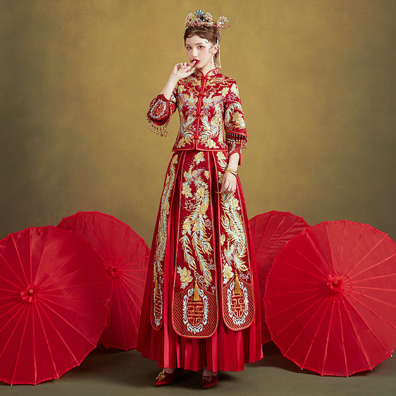 秀禾服新娘2020新款龙凤褂中式婚纱 花作衣旗袍