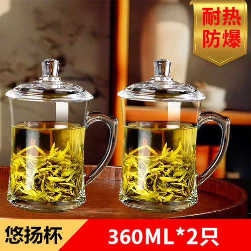透明玻璃杯水杯时尚创意茶杯大号扎啤杯加厚耐热家用带把杯子 - 图1