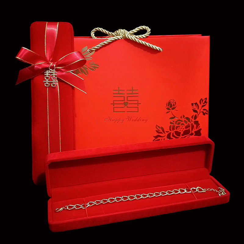 红色结婚喜绒布首饰盒新人陪嫁五金单对戒指项链手镯伴手礼物包装,淘宝优惠券,粉丝福利购,淘宝优惠卷