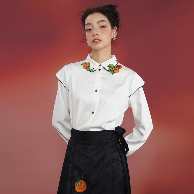Kamo original design persimmon embroidered collar shirt