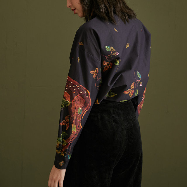 Kamo original design art long sleeve silhouette cotton shirt