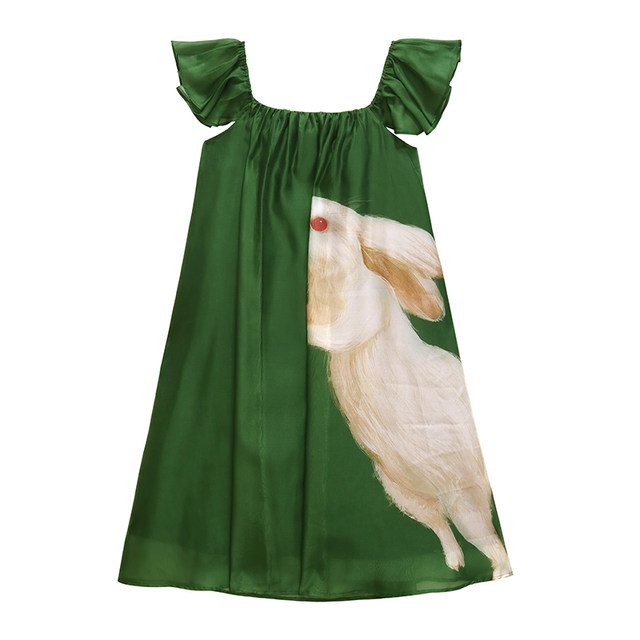 Kamo original rabbit pattern flying sleeve dress