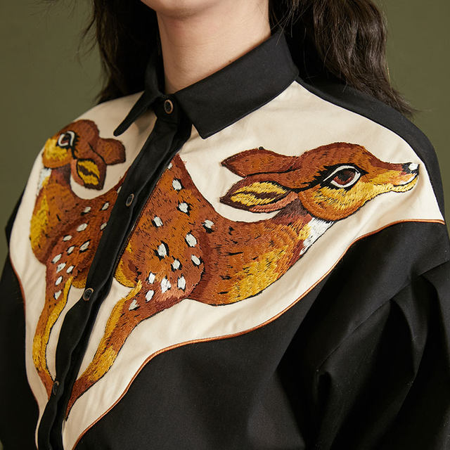 Long sleeve cotton embroidered coffee foam vintage original design