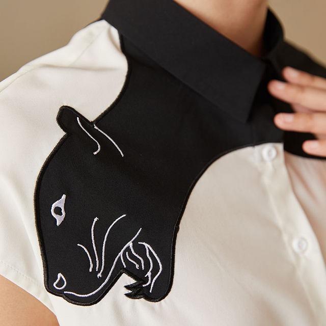 Kamo original design contrasting color short-sleeved shirt slim fit