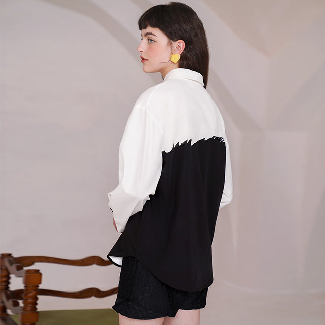 Kamo original contrast color patchwork shirt