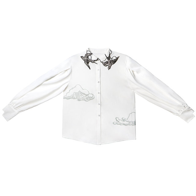 Kamo original swallow embroidered collar shirt
