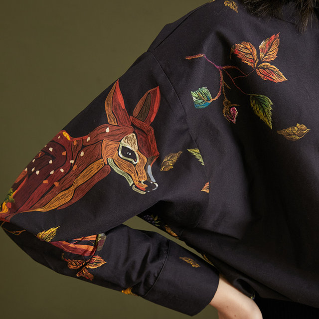 Kamo original design art long sleeve silhouette cotton shirt