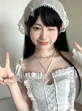 田园风四季蕾丝少女三角巾发带