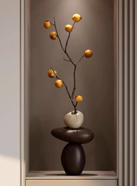 石来运转入户玄关壁龛摆件柿柿如意真绿植花瓶客厅电视柜装饰品