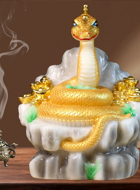 新款汉白玉蟒蛇真身神像黑白青黄金元宝富贵蛇像聚宝盆堂口摆件