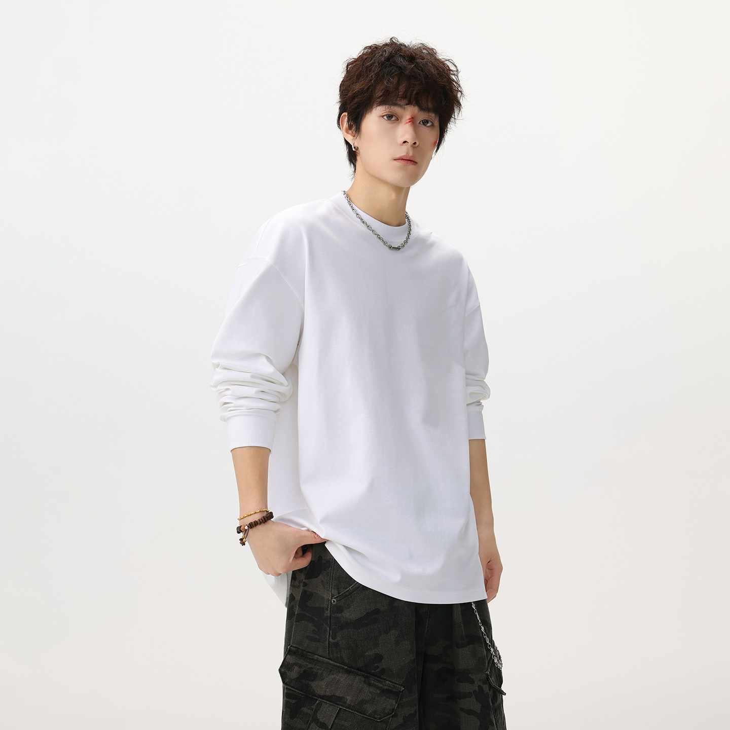 JIINOO香味微胶囊基础款圆领boxy长袖t恤男女简约纯色打底衫