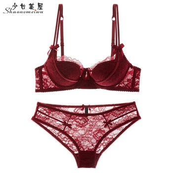 ສາວ Meiwu Ben Ming Nian Sexy Lace ບາງຂະຫນາດໃຫຍ່ Push Up Bra ສີແດງແມ່ຍິງຊຸດຊັ້ນໃນ Wedding ຊຸດເຈົ້າສາວ