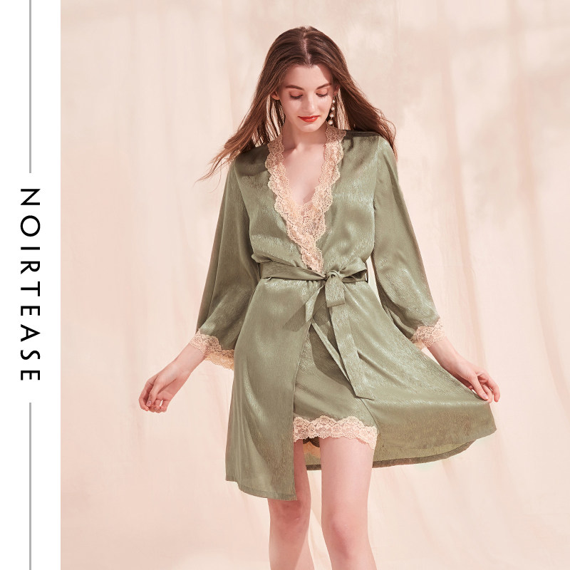 nt奢华蕾丝刺绣女士性感新娘夏睡袍 noirtease睡袍/浴袍