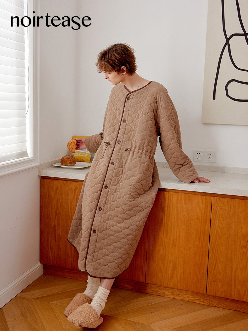 NoirTease冬季加绒加厚男士睡袍双面磨毛夹棉保暖中长款家居服,淘宝优惠券,粉丝福利购,淘宝优惠卷