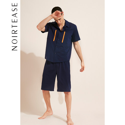 NoirTease奈黎诗纯棉夏男薄款短袖宽松睡衣家居服两件套装可外穿 - 图2