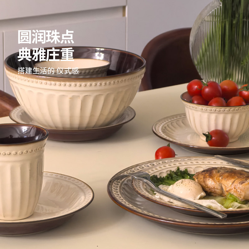 侘寂复古中古风釉下彩碗碟套装碗家用2026高颜值餐具套装碗盘乔迁