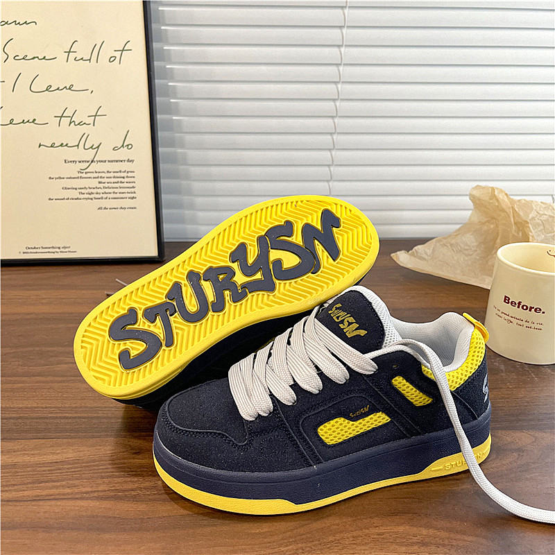 易少年 深蓝黄面包鞋女ins潮2025冬季新款板鞋小众百搭休闲小白鞋,淘宝优惠券,粉丝福利购,淘宝优惠卷