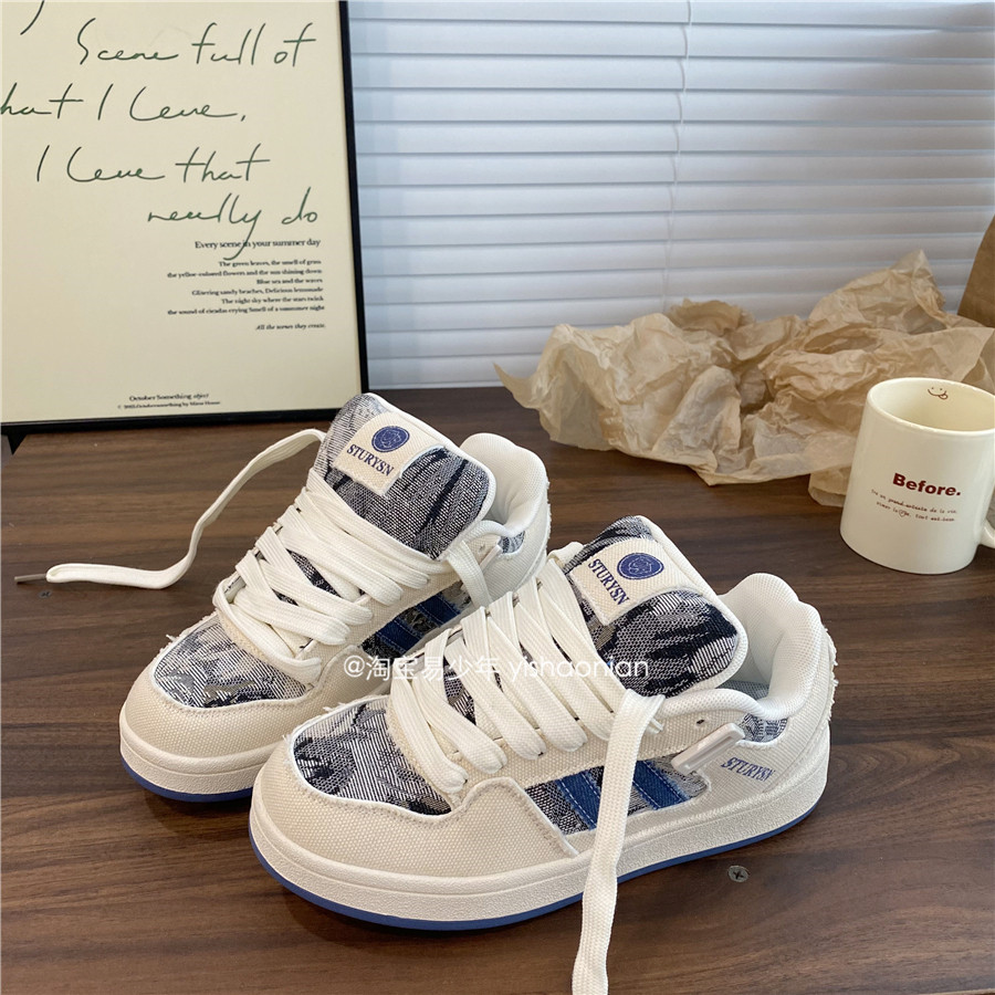 易少年 复古港风面包鞋女ins潮2025冬季新款牛仔布百搭休闲板鞋男,淘宝优惠券,粉丝福利购,淘宝优惠卷