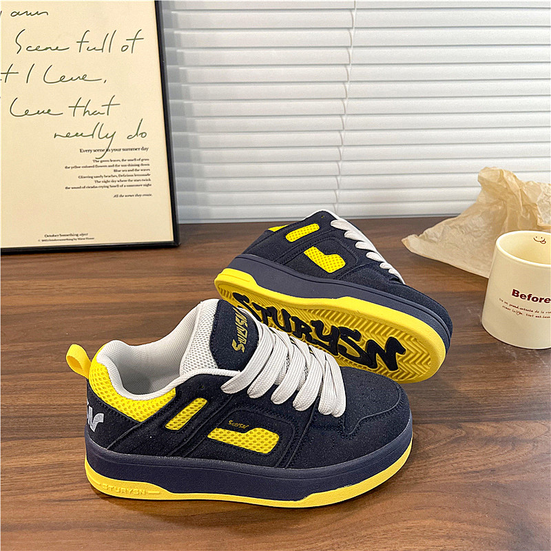 易少年 深蓝黄面包鞋女ins潮2025冬季新款板鞋小众百搭休闲小白鞋,淘宝优惠券,粉丝福利购,淘宝优惠卷