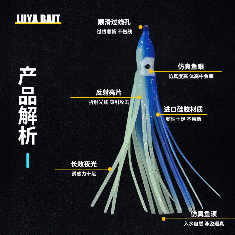 夜光鱿鱼假饵双眼章鱼软饵空心路亚饵炎月假饵带鱼金枪章红串钩饵,淘宝优惠券,粉丝福利购,淘宝优惠卷