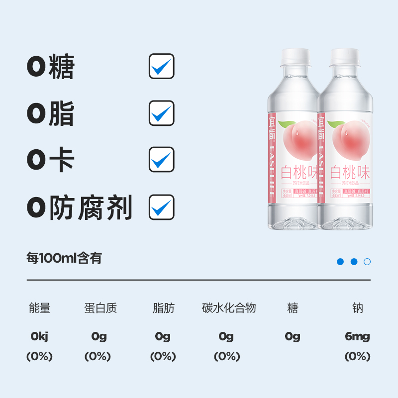 宜简白桃味苏打水360ml*12瓶果味无糖饮料0糖0脂0卡整箱批发 - 图1