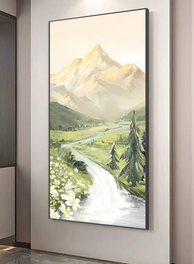 日照金山玄关装饰画山水画油画风景墙壁画走廊客厅挂画现代轻奢风