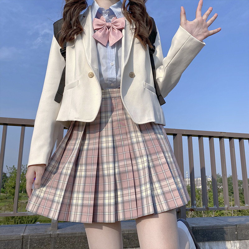 樱奈春时 心脏地震原创jk格裙制服裙百褶裙女春夏学生灰粉格子裙,淘宝优惠券,粉丝福利购,淘宝优惠卷