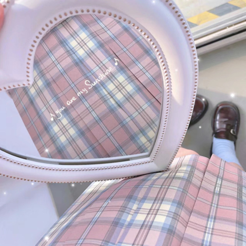 樱奈春时 心脏地震原创jk格裙制服裙百褶裙女春夏学生灰粉格子裙,淘宝优惠券,粉丝福利购,淘宝优惠卷