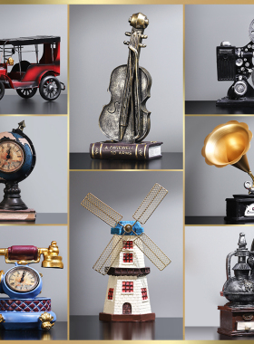 复古小摆件留声机创意家居客厅玄关欧式轻奢酒柜装饰品书架书柜