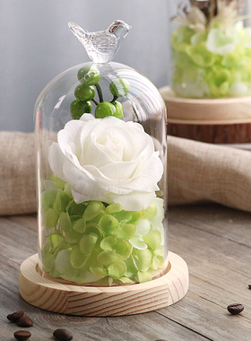 永生花干花玻璃罩工艺品创意家居客厅装饰品摆设新年生日结婚礼物