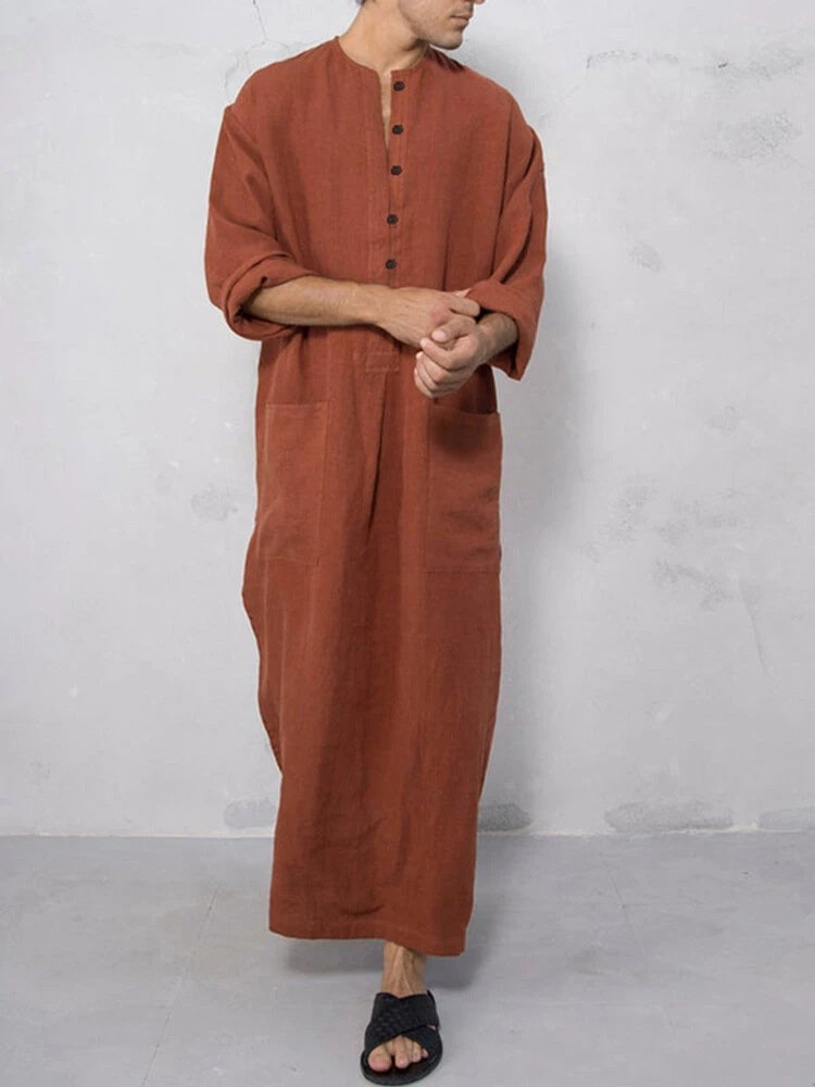 Men Islamic Thobe Pockets Robes Man Kaftan 男士宽松长袍衬衫 - 图0