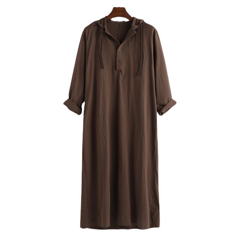 New Men Simple Long Hooded Shirt Robe Clothing 简约长袍衬衫 - 图3