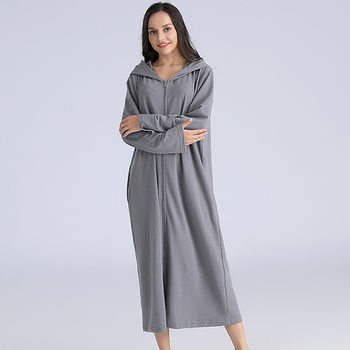 Zipper bathrobe couple summer Hooded nightgown robe zipper robe