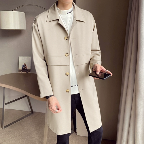 Мужской демисезонный длинный плащ, модная куртка для отдыха, трендовое универсальное пальто, средней длины, в корейском стиле