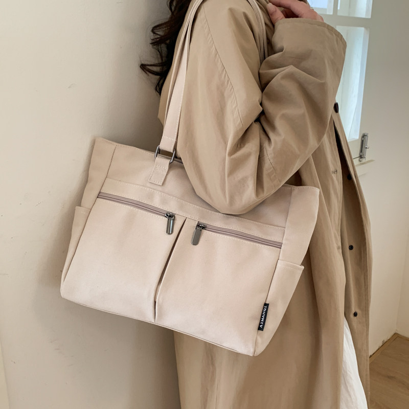 简约纯色百搭帆布托特包包女大容量手提袋学生上课休闲通勤单肩包,淘宝优惠券,粉丝福利购,淘宝优惠卷