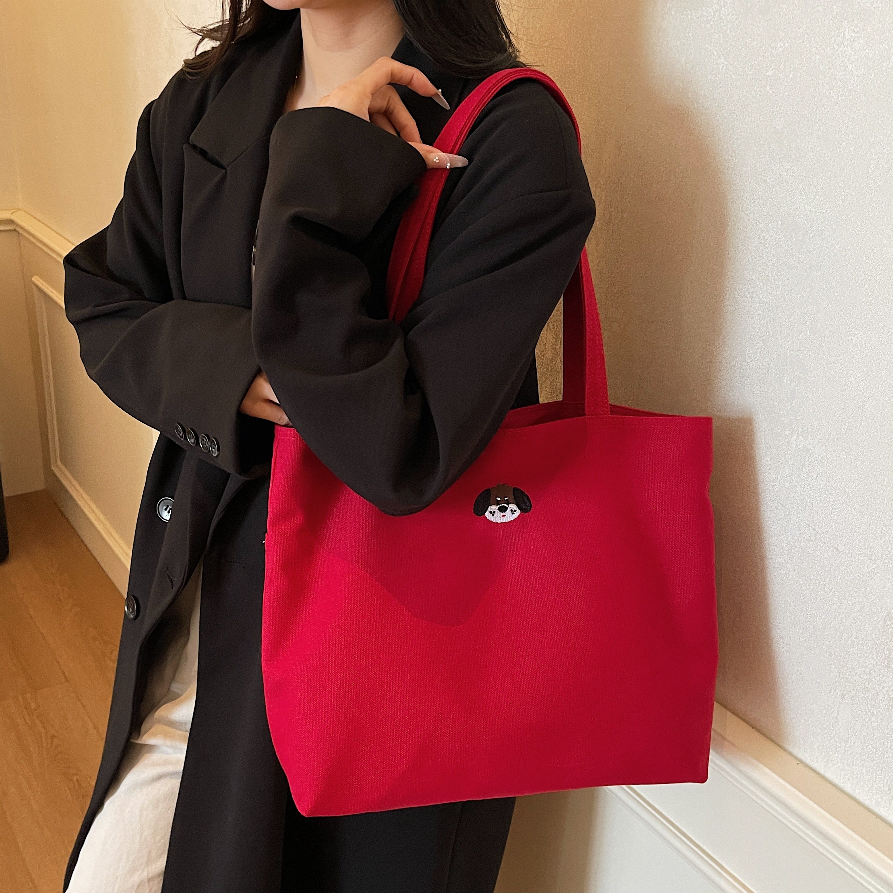 大容量刺绣帆布托特包包女2025新款潮韩版ins风学生通勤单肩包,淘宝优惠券,粉丝福利购,淘宝优惠卷