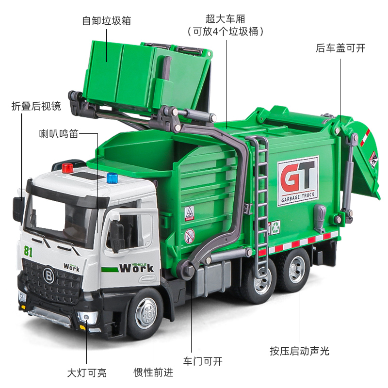 儿童垃圾车玩具清扫车环卫扫地车男孩合金玩具车分类清运工程车 - 图0
