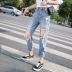 Xuân 2019 phiên bản mới của Hàn Quốc có cạp cao eo thon là quần jeans ống suông chín quần dài quần nữ ống rộng - Quần jean jean nữ Quần jean