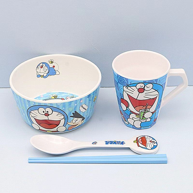 叮当猫可爱饭碗杯勺餐具套装大学生宿舍儿童家用防摔食品级吃饭碗
