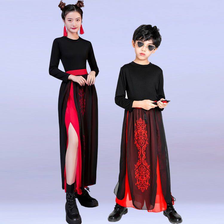 元旦芒种古典男女长短袖中国风扇子现代舞儿童爵士舞蹈套装演出服 - 图2