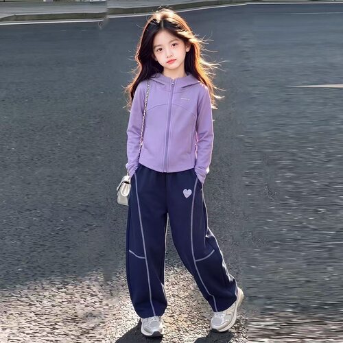 女童套装春秋儿童休闲运动服学生卫衣外套弯刀裤子女孩两件套大童 - 图2