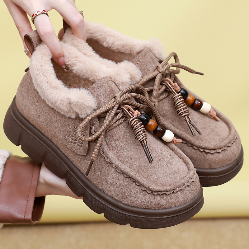 雪地靴厚底女2025冬季新款加绒加厚保暖棉鞋复古勃肯乐福鞋毛毛鞋 - 图3