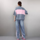 ພາກຮຽນ spring denim ກົງກັນຂ້າມ embroidered ຊຸດ pants ຂາກ້ວາງ