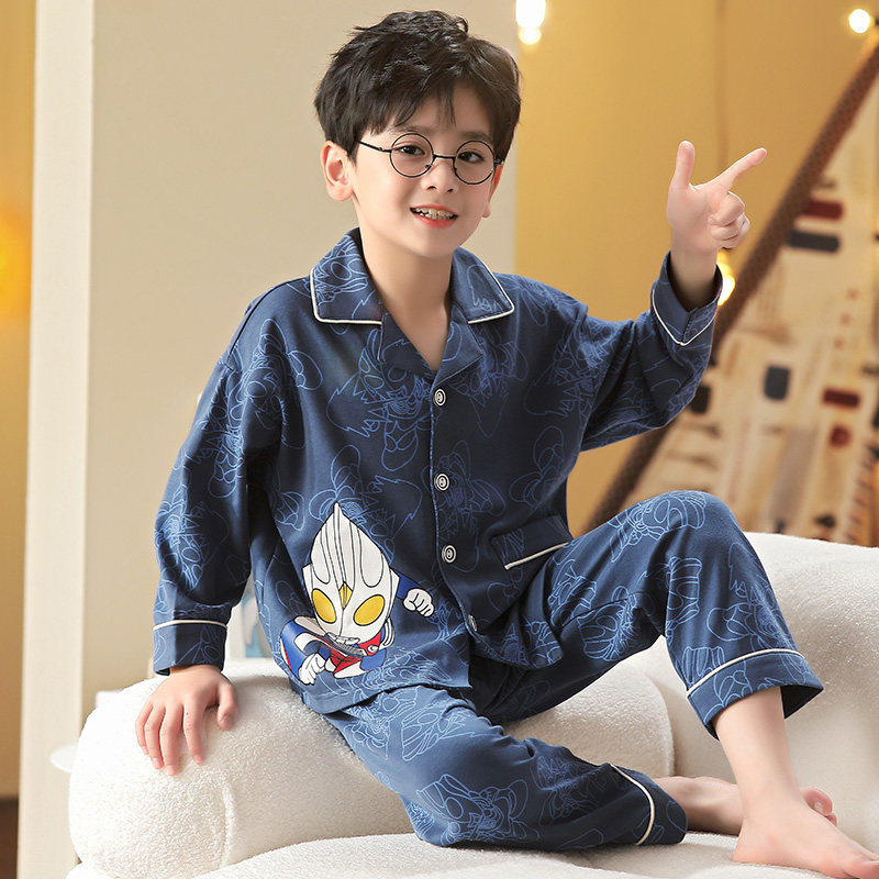 秋季男孩长袖纯棉青少年中大童睡衣 珊妤睡衣/家居服套装