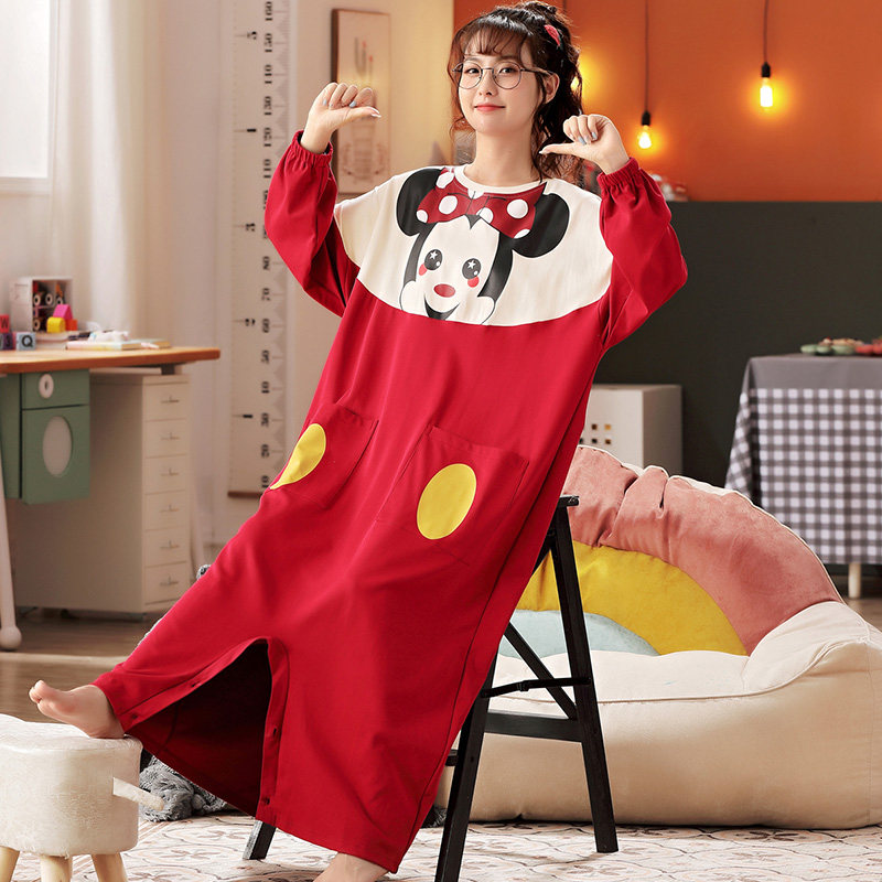 连体夏季纯棉长袖2021年新款睡裙 珊妤睡衣/家居服套装