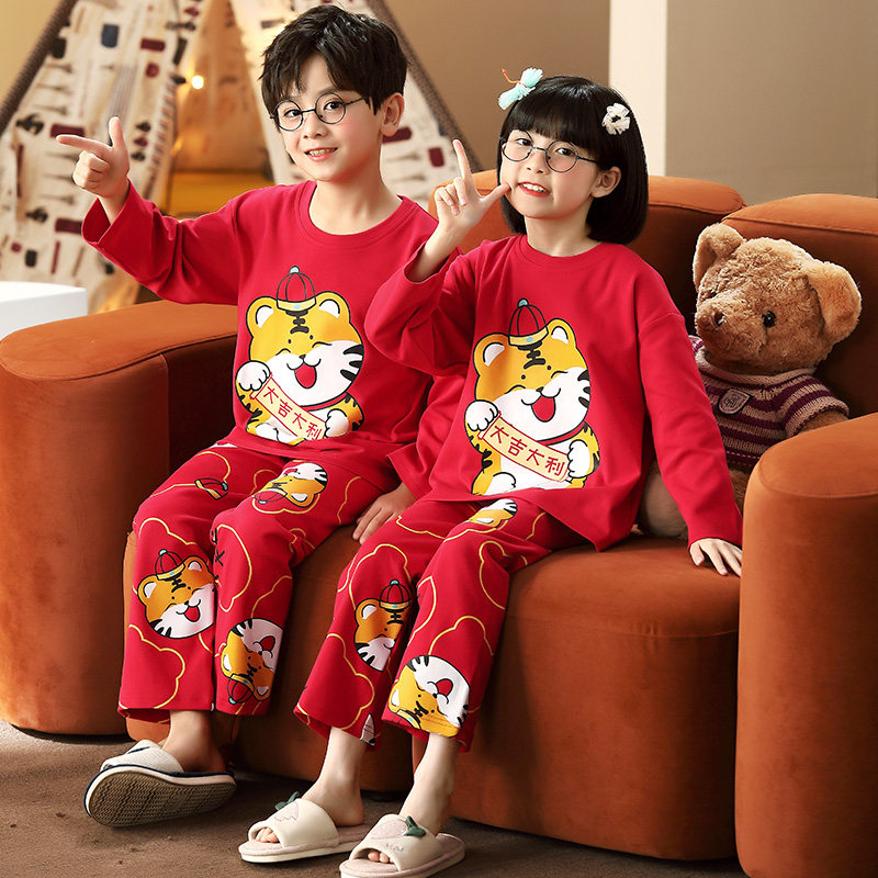 虎年亲子装红色一家三四口春秋睡衣 珊妤睡衣/家居服套装