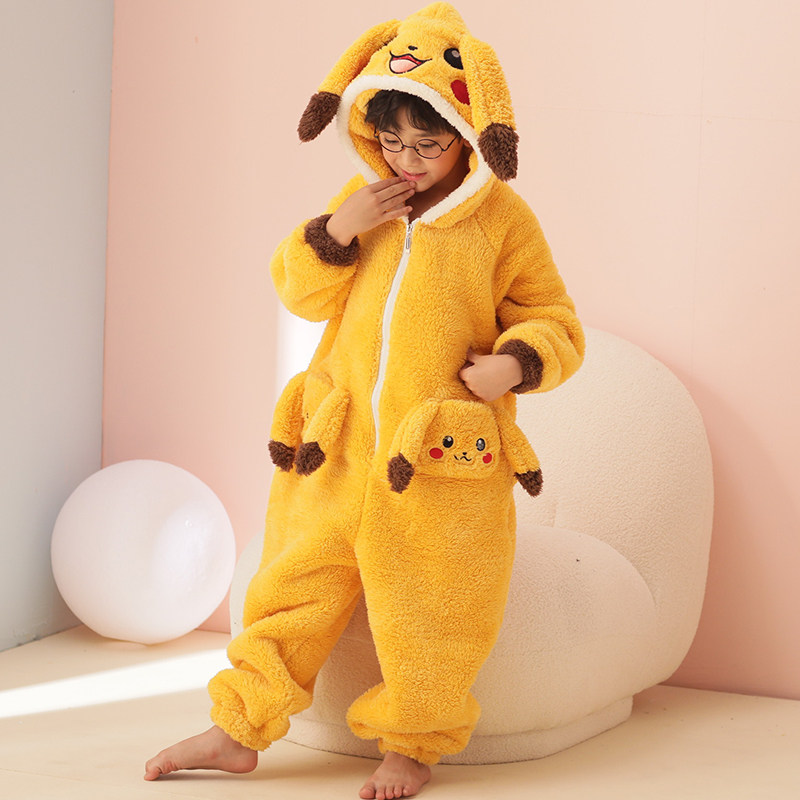 皮卡丘连体男童秋冬季法兰绒睡衣 珊妤睡衣/家居服套装