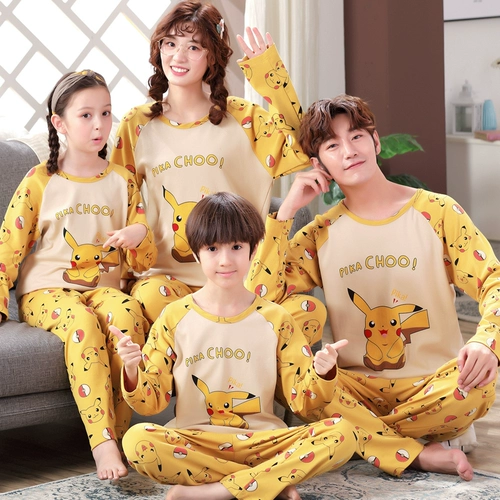 Пижама, хлопковый демисезонный детский мультяшный лонгслив, комплект, семейный стиль