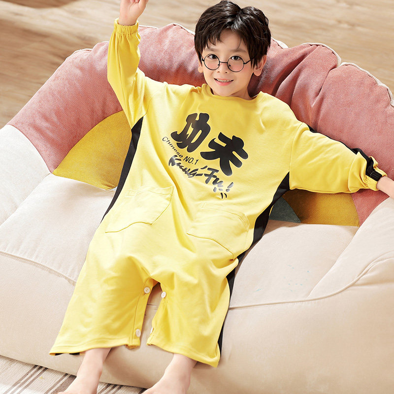 连体男童春秋纯棉长袖防踢被睡衣 珊妤睡衣/家居服套装