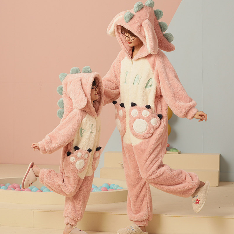 加绒珊瑚绒女童秋冬季连体防踢睡衣 珊妤睡衣/家居服套装